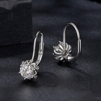 Aretes Clip Botón Floral Elegantes Plata Esterlina Baño Oro Blanco - Image 3