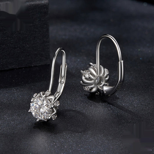 Aretes Clip Botón Floral Elegantes Plata Esterlina Baño Oro Blanco - Image 3