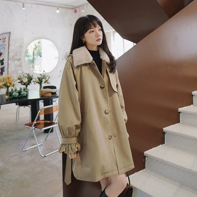 Abrigo de Invierno Khaki para Mujer con Cintura Moldeadora y Forro Grueso de Terciopelo - Image 5