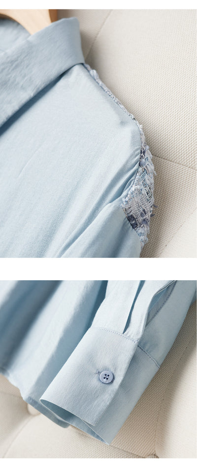Camisa de Algodón Azul con Solapa para Mujer - Image 7
