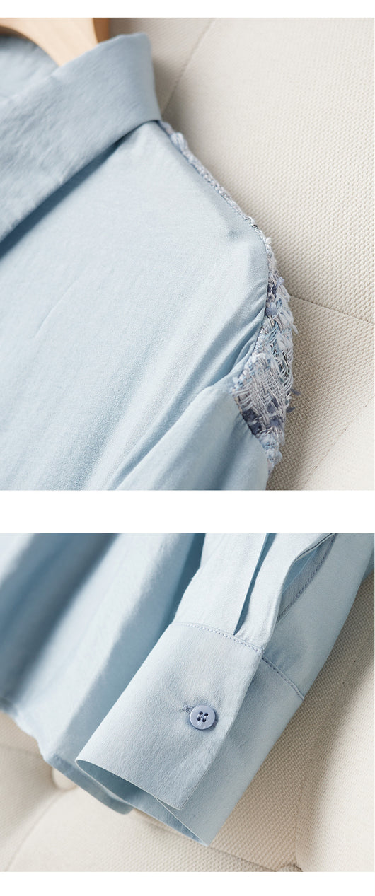 Camisa de Algodón Azul con Solapa para Mujer - Image 7