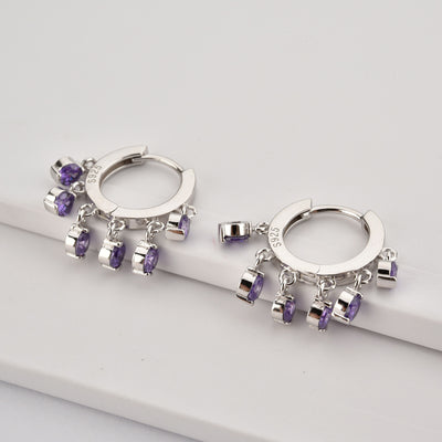 Aretes de Plata Esterlina con Piedras Redondas Colgantes - Image 12