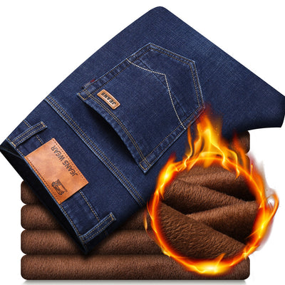 Pantalones Vaqueros Talla Grande Invierno Hombre Fleece Forrado Corte Recto - Image 7