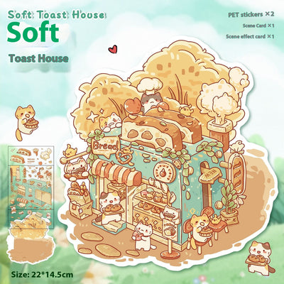 Diy Notebook Decompression Stacking Miniature Sticker set featuring a cute cartoon hot pot shop scene with animal characters. - Image 12