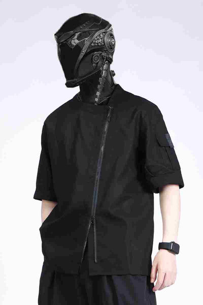 Camisa Casual Hombre Patchwork Punk Funcional Algodón Lino Manga Corta - Image 35