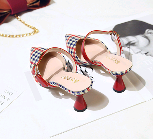 Sandalias de Tacón Alto Estilo Coreano con Diseño Cuadros - Pantuflas Puntiagudas para Mujer - Image 13