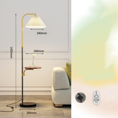 Lámpara de Pie para Sala con Pantalla Plisada y Base de Madera Maciza - Image 10