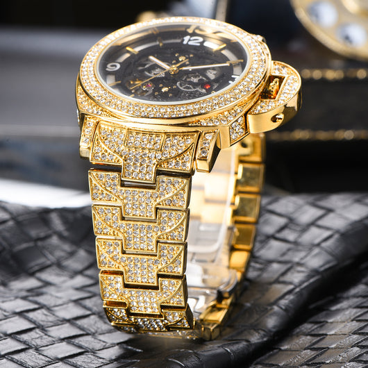 Reloj Mecánico Hombre Diamante Completo Fondo Hueco Luminoso - Image 9