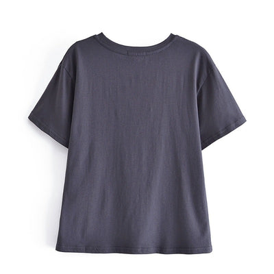 Remera Suelta Cuello Redondo con Estampado de Letras Círculo Manga Corta para Mujer - Image 9