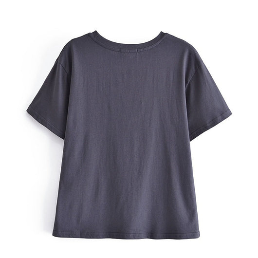 Remera Suelta Cuello Redondo con Estampado de Letras Círculo Manga Corta para Mujer - Image 9