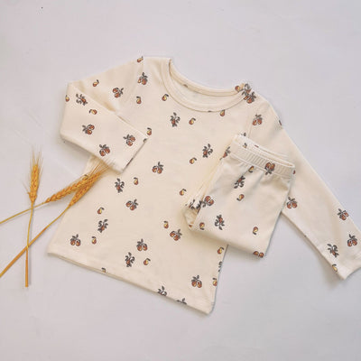 Light yellow infant long-sleeved pajama set with milk bottle and cookie print, suitable for homewear. - Image 17