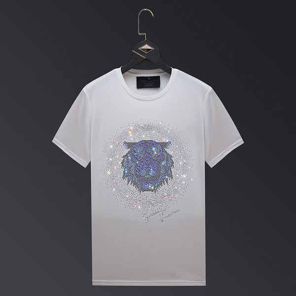 Camiseta Tigre Strass Talla Grande Hombre Manga Corta Algodón Verano