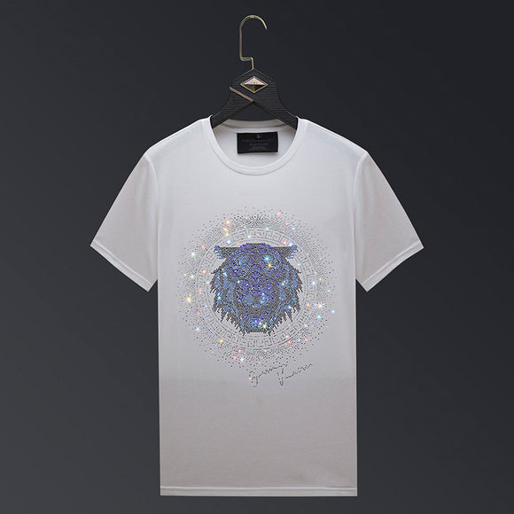 Camiseta Tigre Strass Talla Grande Hombre Manga Corta Algodón Verano