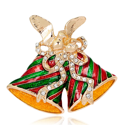 Broche Navideño Campana Oro con Diamantes Completos - Image 2