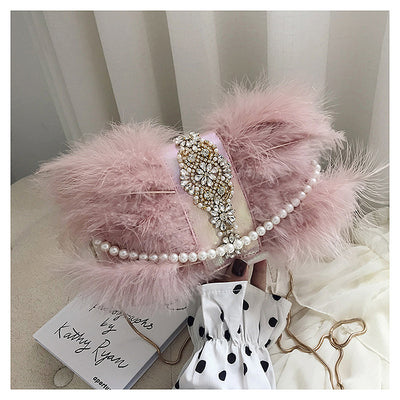 Bolso de Noche Elegante con Plumas de Avestruz y Cadena de Perlas - Image 15
