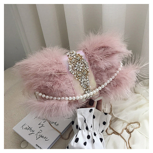 Bolso de Noche Elegante con Plumas de Avestruz y Cadena de Perlas - Image 15