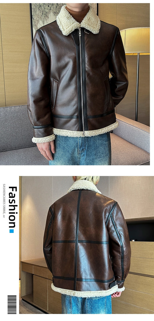 Chaqueta Acolchada de Cuero para Hombre con Cuello Polo - Image 12