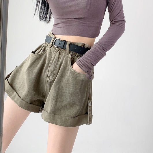 Shorts de Mezclilla Hot Girl con Dobladillo Enrollado para Mujer