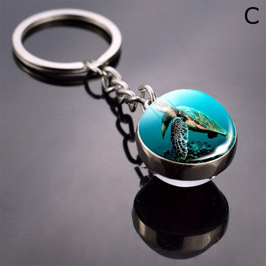 Llavero Esfera de Vidrio con Tortuga y Estrella de Mar - Diseño Divertido - Image 5