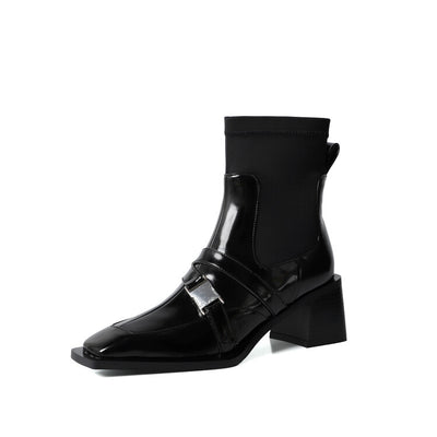 Botines Cortos para Mujer con Tacón Grueso y Hebilla Bicolor - Image 6