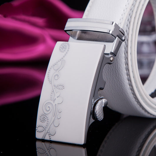 Cinturón de Cuero para Hombre con Hebilla Automática Aleación Blanco - Image 4