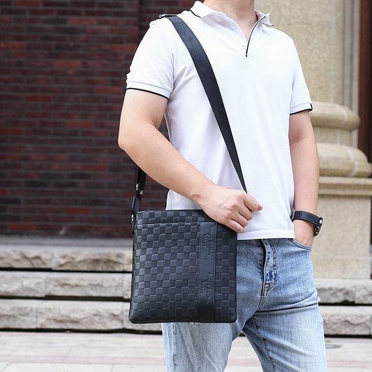 Bolsa Bandolera de Cuero para Hombre Estilo Business Casual Ajedrez