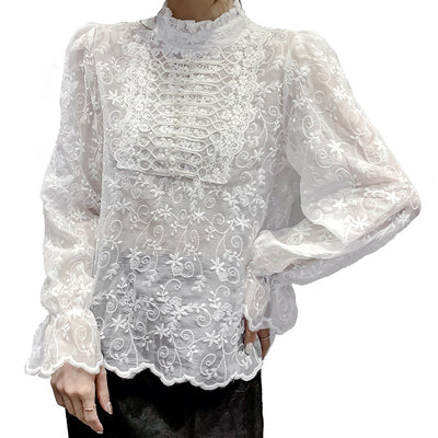 Blusa de Encaje con Cuello Semialto y Mangas Farol - Image 5