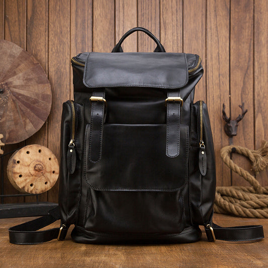 Mochila de Cuero Genuino Estilo Británico Gran Capacidad para Hombre Retro