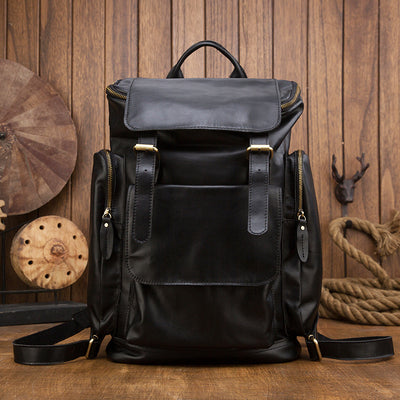 Mochila de Cuero Genuino Estilo Británico Gran Capacidad para Hombre Retro