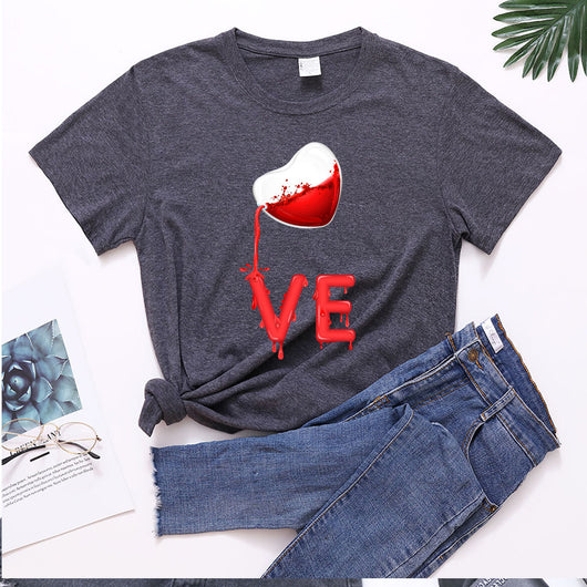 Playera de Pareja Cuello Redondo Love Rojo con Bordado LOVE Manga Corta Casual - Image 11