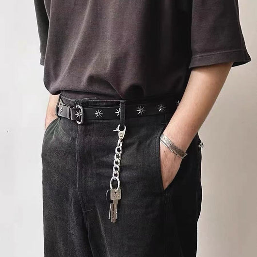 Cinturón Retro Negro de Metal con Estrella DIY - Estilo Vintage Distressed para Hombre - Image 4