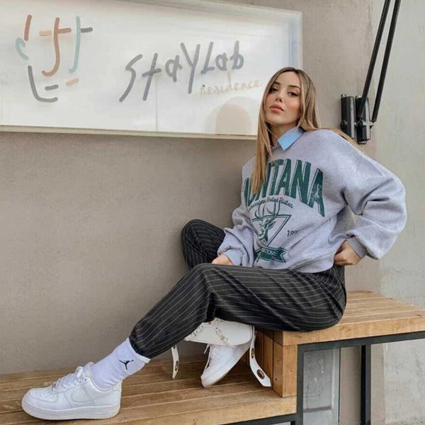 Suéter Retro Distressed Hot Girl de Manga Larga para Mujer
