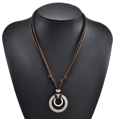 Collar de Cuero Hueco con Doble Círculo - Image 11