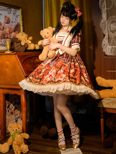 Vestido Corto British Knight Bear Manga Corta para Verano