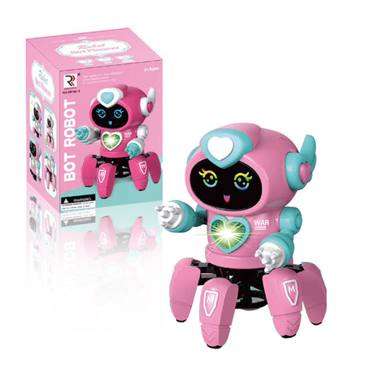 Pink and blue smart dancing robot toy with six legs, LED lights, and a smiling face on its screen. - Image 8