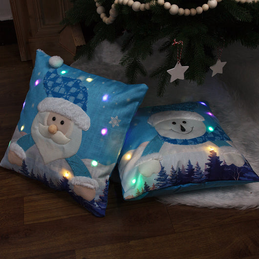 Juego de Fundas de Almohada Navideña Luminosas - Papá Noel y Muñeco de Nieve - Image 4
