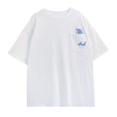 Playera Blanca con Estampado de Ballena Cartoon para Hombre - Image 3