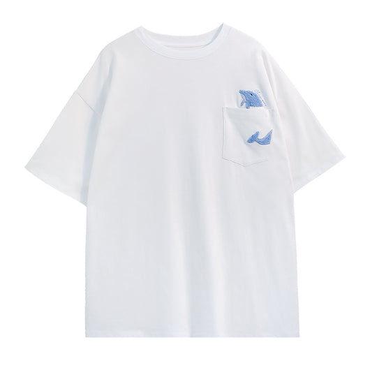 Playera Blanca con Estampado de Ballena Cartoon para Hombre - Image 3