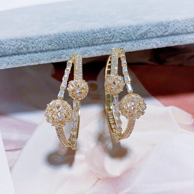 Aretes Geométricos Esféricos con Circonita Incrustada - Diseño Europeo Moderno - Image 2