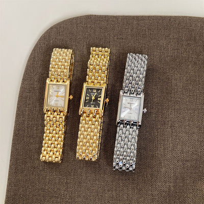 Reloj Rectangular de Cuarzo Dorado con Pulsera de Acero para Mujer