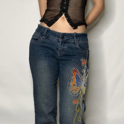 Jeans Retro Cintura Alta con Estampado de Mariposas para Mujer - Image 3