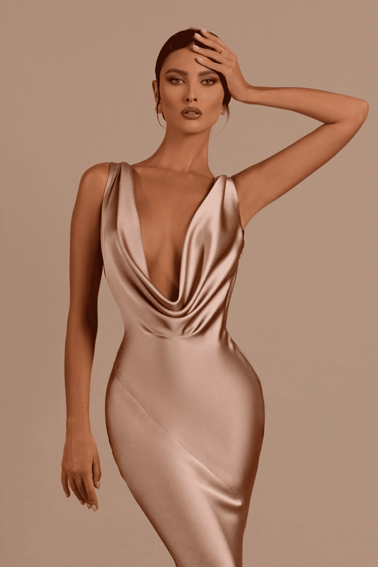 Vestido de Dama de Honor Sirena con Escote en V - Elegante Vestido de Satén para Bodas y Eventos Formales - Image 5