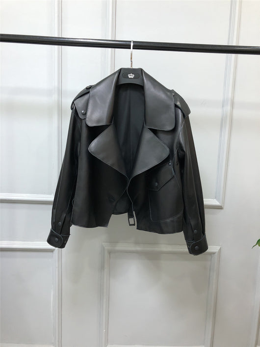 Chaqueta de Cuero Corta Suelta para Mujer - Image 4