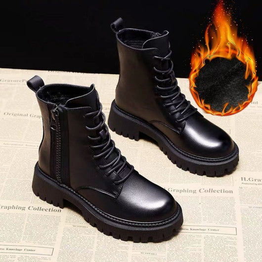 Botas Martin de Cuero Suave con Tacón Grueso - Primavera y Otoño - Image 9
