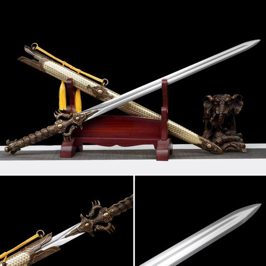 Espada Emperador Dragón Largo - Acero Forjado Integral Estilo Han