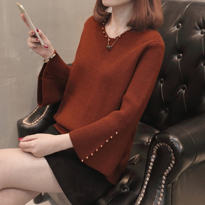 Suéter Suelto Coreano para Mujer con Cuello V y Detalles de Perlas - Image 7