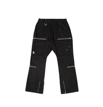 Pantalones Negros Retro con Múltiples Bolsillos y Corte Acampanado