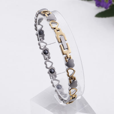 Pulsera Magnética de Titanio Corazón - Acero Inoxidable Plata y Oro - Image 4