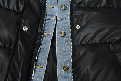 Chaqueta Denim Oversize Acolchada Negra con Costuras Sueltas - Image 14