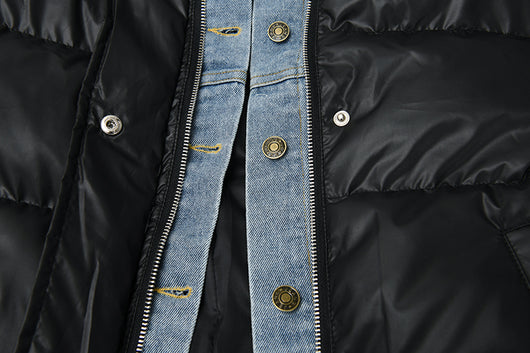 Chaqueta Denim Oversize Acolchada Negra con Costuras Sueltas - Image 14